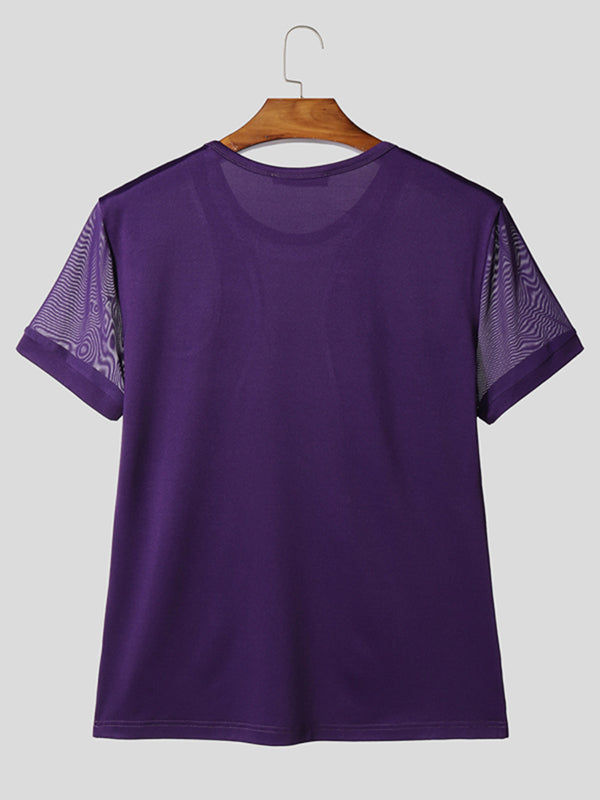 Mens Sheer Mesh Patchwork Short Sleeve T-Shirt SKUL10278