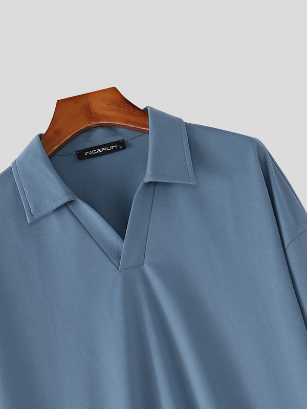 Men's Elevated Smart-Casual V-Neck Polo Two Pieces Outfit SKUL78151