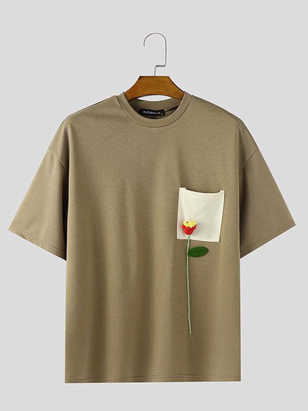 Mens 3D Floral Embroidery Short-Sleeve T-Shirt SKUL10796