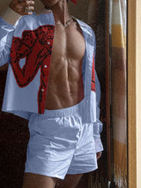 Mens Striped Print Colorblock Two Pieces Outfit SKUL07596