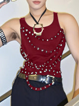 Mens Solid Color Metal Ring Patchwork Tank SKUL04414