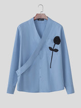 Men's 3D Floral Decor Long Sleeve Shirt SKUL42379