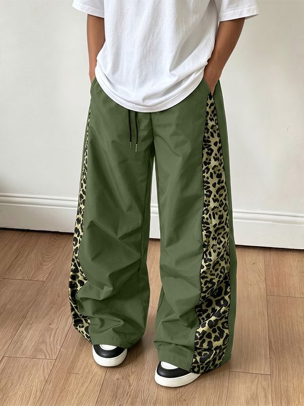 Men's Y2K Streetwear Leopard Print Side Stripe Oversized Baggy Track Pant SKUL69082