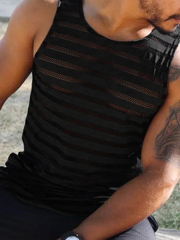 Mens Striped See Through Sleeveless Casual Vest SKUK63278