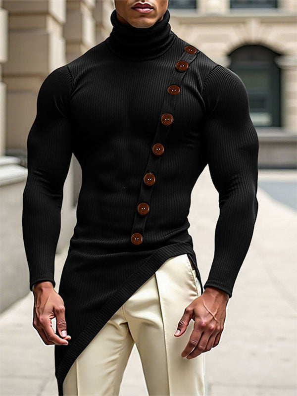 Men's Solid Color Irregular Hem Long Sleeve T-Shirt SKUL27439