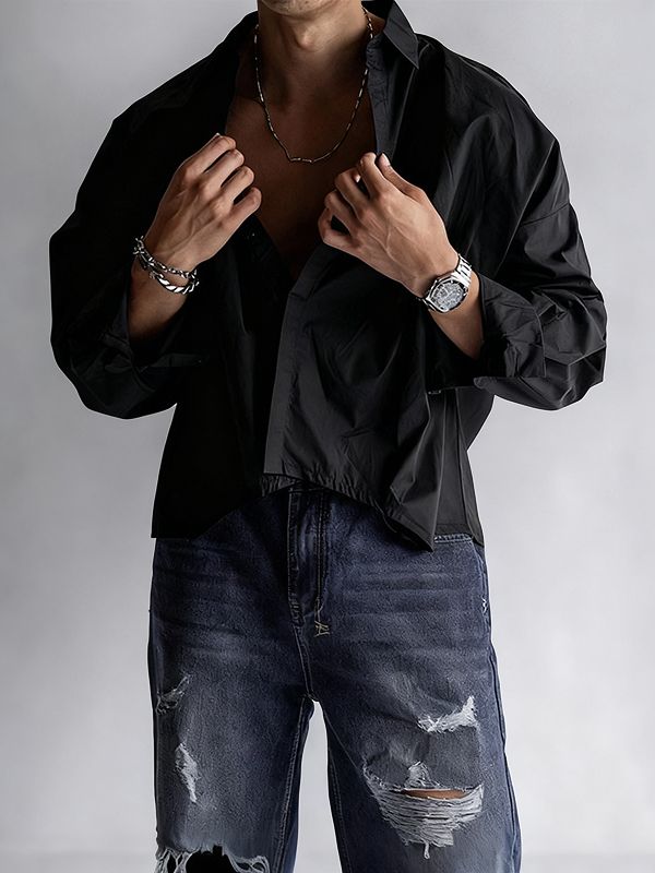 Men's Solid Color Casual Long Sleeve Shirt SKUL37283