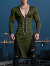 Men's Deconstructed Bead Patchwork Long Sleeve T Shirt SKUL31954