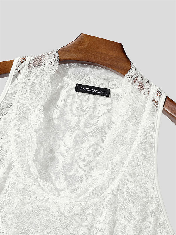 Men's Sheer Lace Cropped Tank SKUL22315