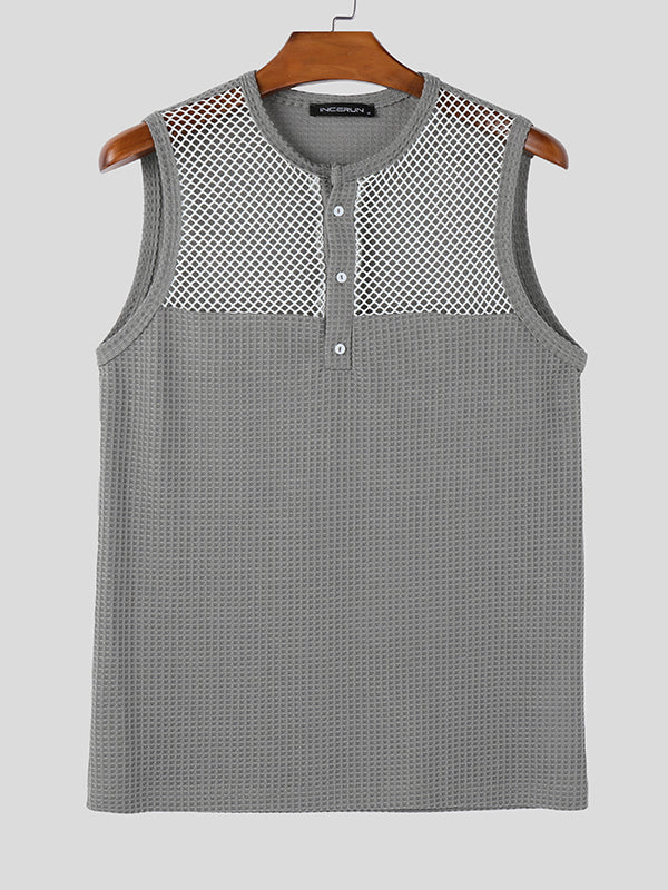 Mens Textured Semi-Sheer Hollow-Out Tank SKUK86689