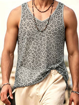 Men's Sexy Resort Leopard Print Contrast Trim V-Neck Tank SKUL73710