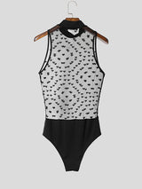 Mens Heart Print Sheer Mesh Bodysuit SKUL13903