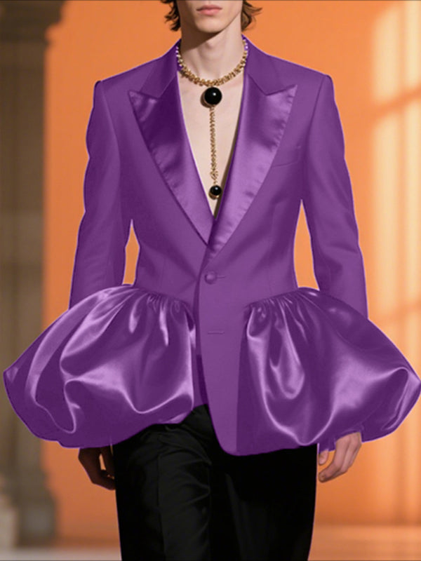 Men's Solid Color Satin Long Sleeve Blazer SKUL24620