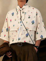 Men's Floral Print Drawstring Half Sleeve Shirt SKUL53142