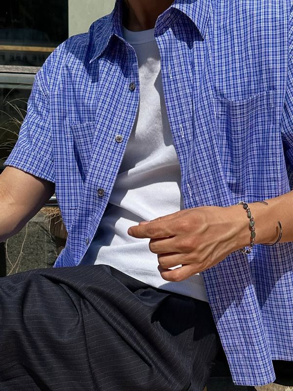 Men's Casual Plaid Short Sleeve Shirt SKUL50079