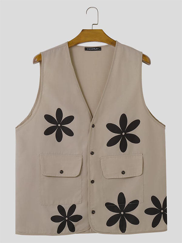 Mens Daisy Floral Print Sleeveless Cardigan SKUK70557