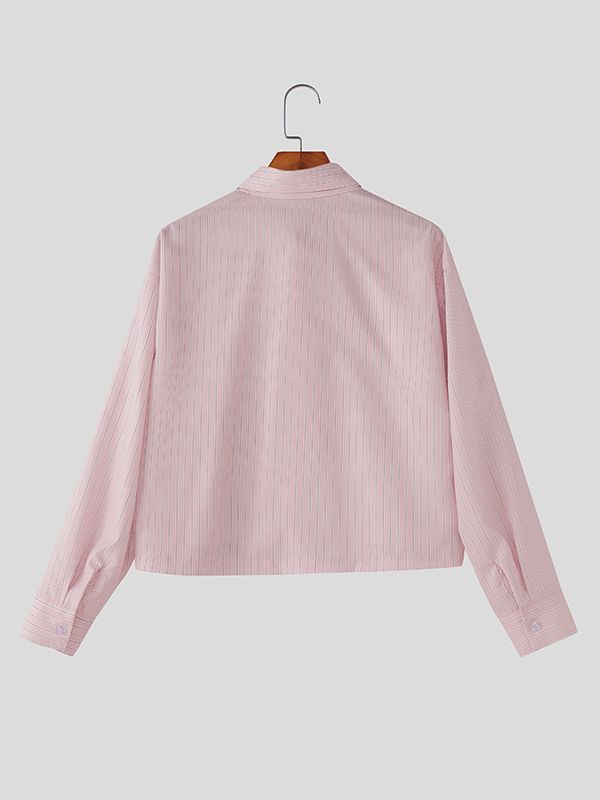 Men's Striped Tie Cropped Long Sleeve Shirt SKUL47902