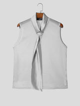 Men's Semi-Sheer Integrated Wide Tie Draped Neck Sleeveless Shirt SKUL57510