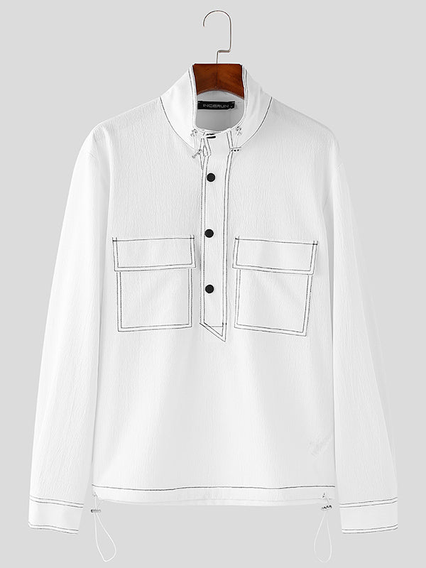 Mens Line Drawing Drawstring Long-Sleeve Shirt SKUK88992