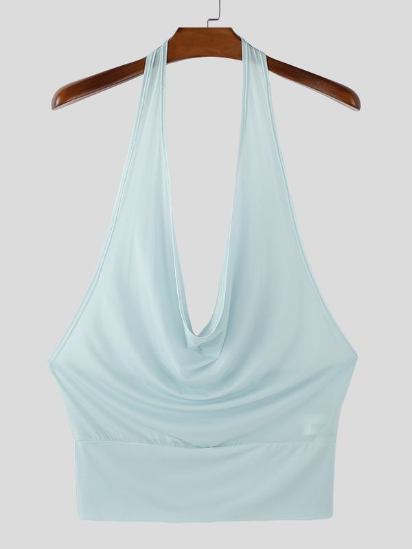 Men's Solid Color Deep V Neck Cropped Tank SKUL54061