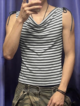 Men's High Street Striped Cowl Neck Shoulder Tie Tank SKUL66113