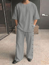 Men's Avant-Garde Modern Neo-Chinese Deconstructed Side Button Two Pieces Outfit SKUL72494