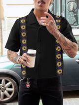 Mens Floral Print Patchwork Cropped Short Sleeve Shirt SKUL07819