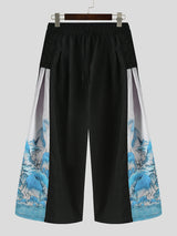 Mens Landscape Print Patchwork Wide Leg Pants SKUK32512