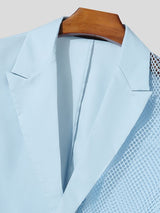 Men's Sheer Mesh Patchwork Asymmetric Sleeve Cropped Blazer SKUL56117