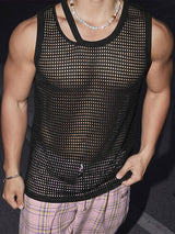 Men's High-Street Cutout Neckline Heavy Mesh Fitted Muscle Tank SKUL70406