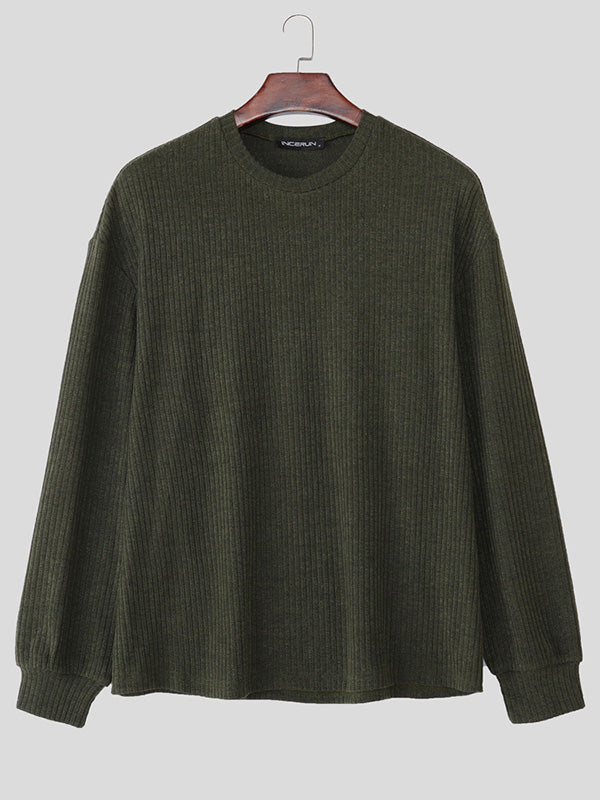 Men's Solid Color Textured Long Sleeve Sweater SKUL29705