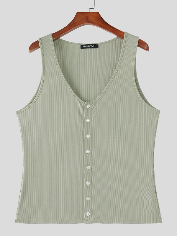 Men's Retro Textured Button-Down Tank SKUL54721