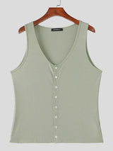 Men's Retro Textured Button-Down Tank SKUL54721