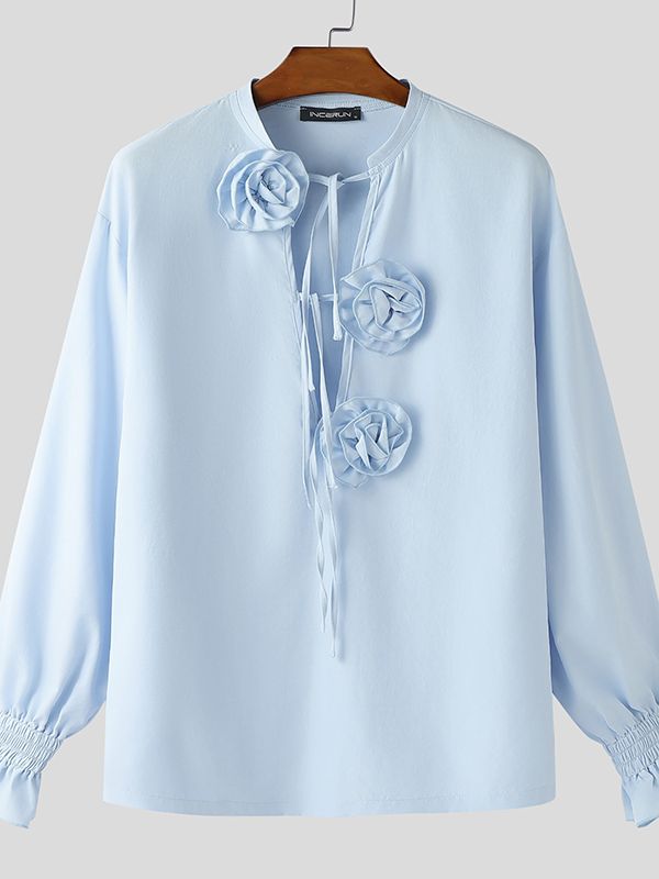 Men's Floral Tie Decoration Long Sleeve Shirt SKUL47644