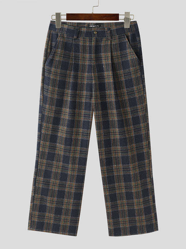 Mens Vintage Plaid Casual Straight Pants SKUK41861