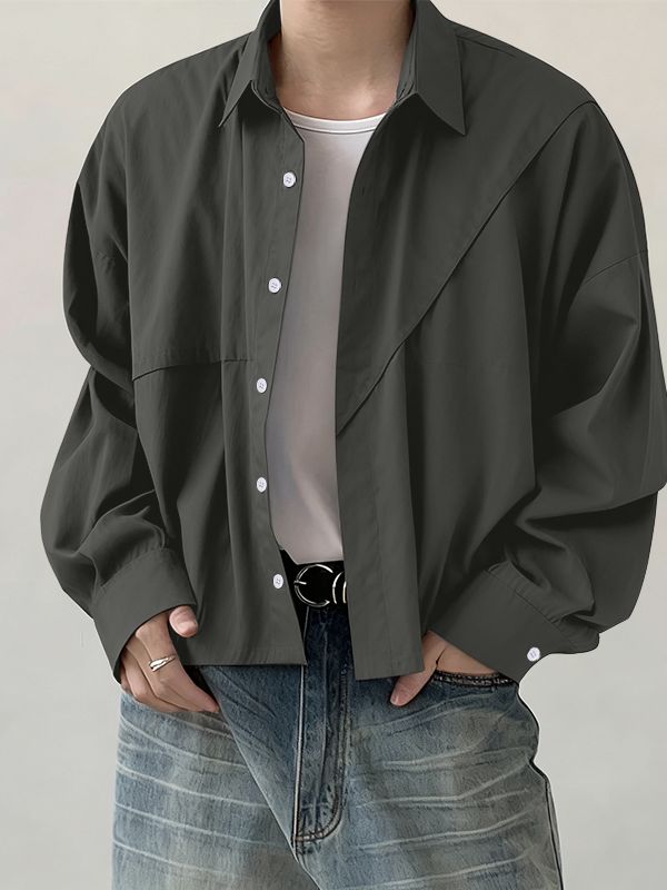 Men's Solid Color Deconstructed Long Sleeve Shirt SKUL39031