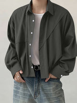 Men's Solid Color Deconstructed Long Sleeve Shirt SKUL39031