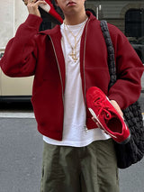 Men's Solid Color Zip Long Sleeve Hoodie SKUL36617