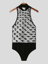 Mens Heart Print Sheer Mesh Sleeveless Bodysuit SKUL14187