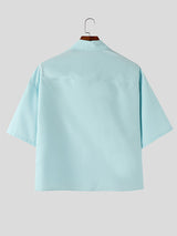 Mens Solid Color Cropped Short Sleeve Shirt SKUL06491