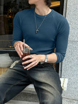 Men's Minimalist Textured Crew Neck Long Sleeve T-shirt SKUL43963