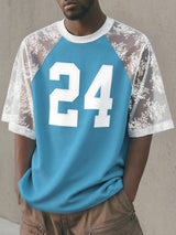Men's Lace Patchwork Number Print Short Sleeve T-Shirt SKUL18993