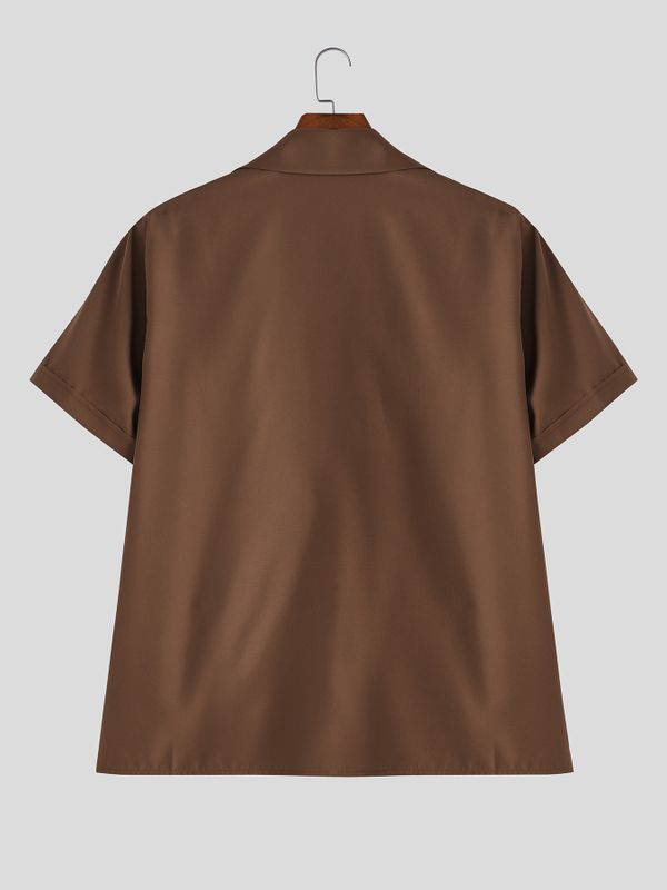 Men's Solid Color Ruched Short Sleeve Shirt SKUL58726