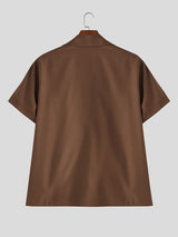 Men's Solid Color Ruched Short Sleeve Shirt SKUL58726