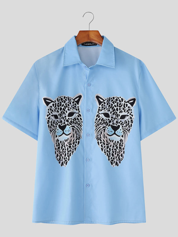 Mens Leopard Print Cropped Short Sleeve Shirt SKUL13702