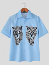 Mens Leopard Print Cropped Short Sleeve Shirt SKUL13702
