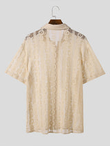 Mens Lace Cut-Out Short Sleeve Shirt SKUK65695