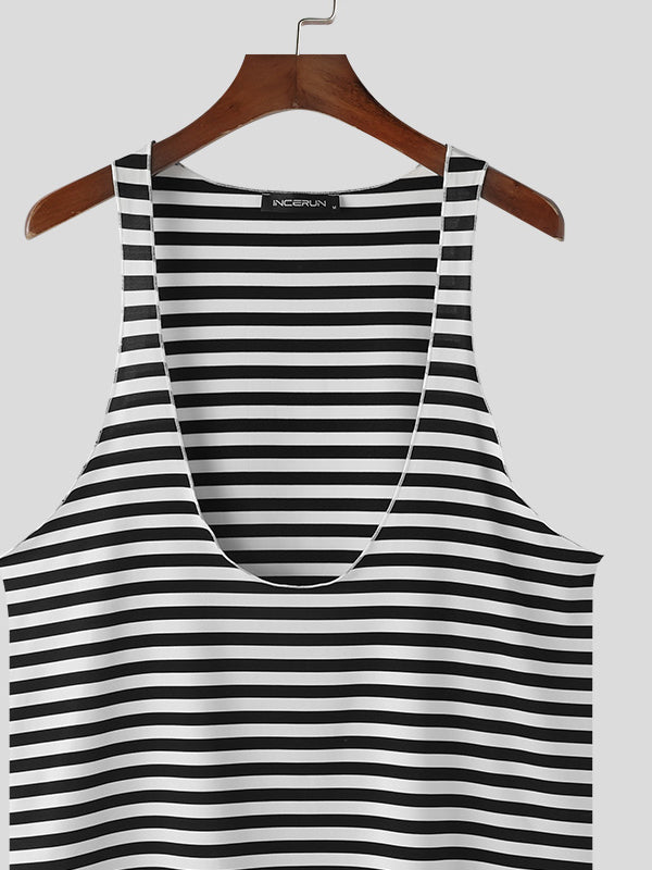 Mens Striped U-Neck Sleeveless Casual Vest SKUK63279