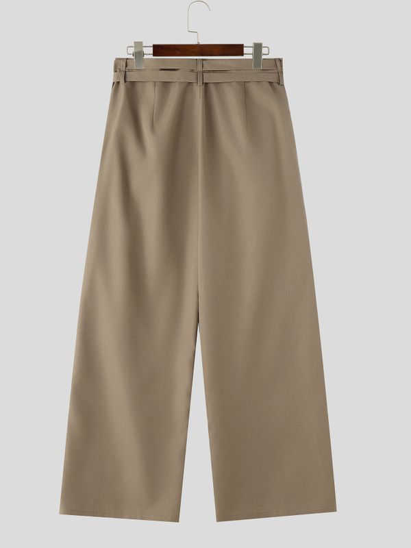 Men's Avant-Garde Double D-Ring Strap Pleated Maxi Wide-Leg Pant SKUL71389