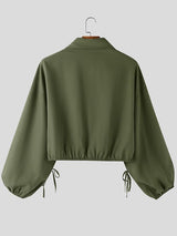 Men's Solid Color Loose Lapel Cropped Long Sleeve Shirt SKUL45225