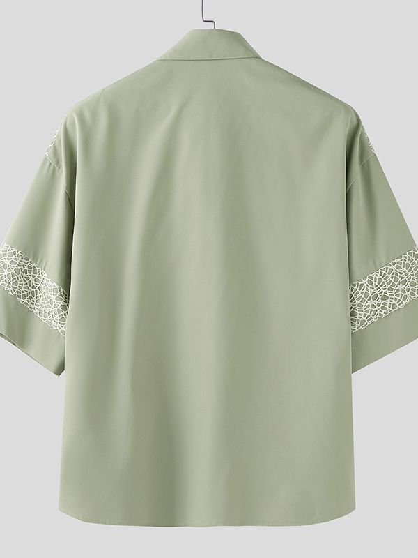 Men's Mesh Patchwork Short Sleeve Shirt SKUL35059